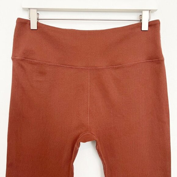 High Rise Ribbed Full Length Athletic Leggings Pant Brown Workout Gym Athleisure - Picture 2 of 5